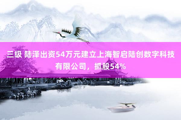 三级 陆泽出资54万元建立上海智启陆创数字科技有限公司，抓股54%