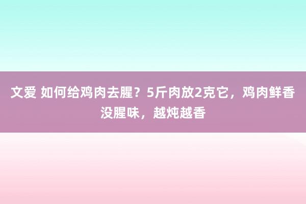 文爱 如何给鸡肉去腥？5斤肉放2克它，鸡肉鲜香没腥味，越炖越香