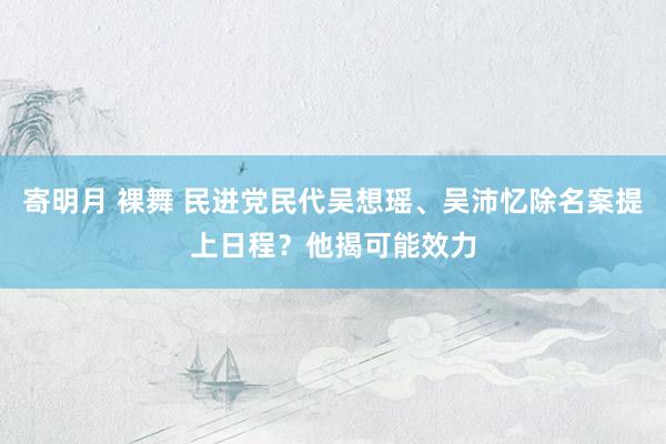 寄明月 裸舞 民进党民代吴想瑶、吴沛忆除名案提上日程？他揭可能效力